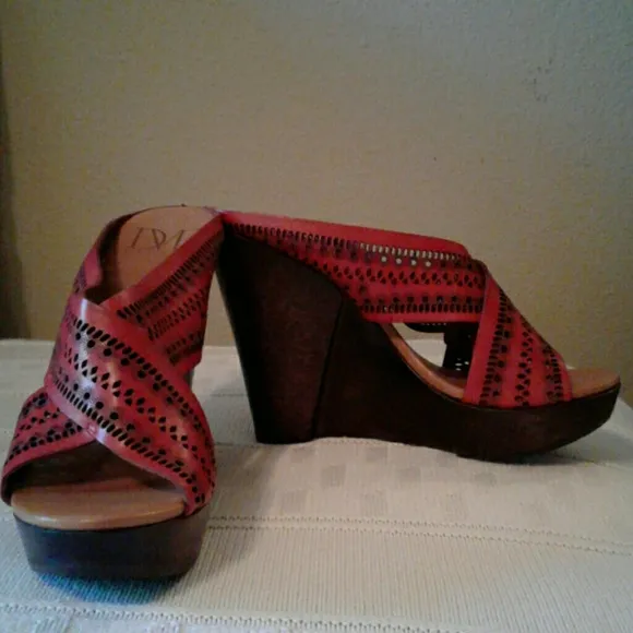 Diane von Furstenberg red wedge sandals