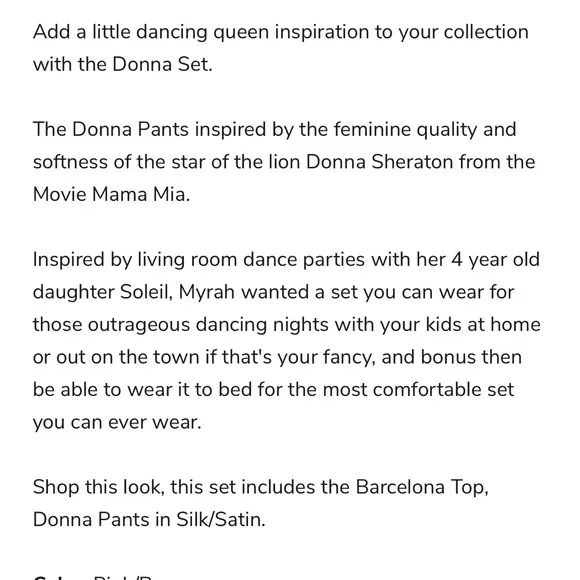 Discontinued Set: MYRAH penaloza Donna tube top and pants silk satin