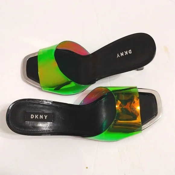 DKNY Women's Iridescent Square Toe Mule Stiletto Heels Sandals US 10M