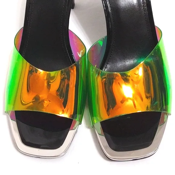 DKNY Women's Iridescent Square Toe Mule Stiletto Heels Sandals US 10M