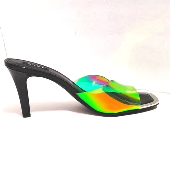 DKNY Women's Iridescent Square Toe Mule Stiletto Heels Sandals US 10M