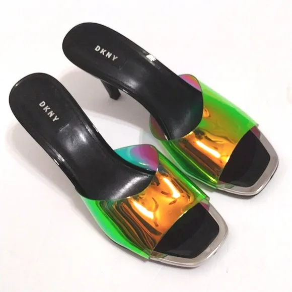 DKNY Women's Iridescent Square Toe Mule Stiletto Heels Sandals US 10M