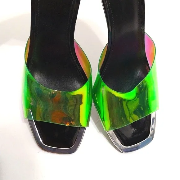 DKNY Women's Iridescent Square Toe Mule Stiletto Heels Sandals US 10M
