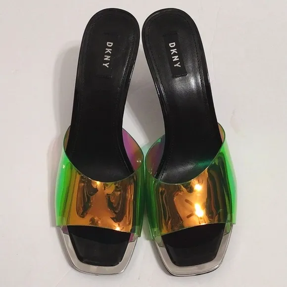 DKNY Women's Iridescent Square Toe Mule Stiletto Heels Sandals US 10M