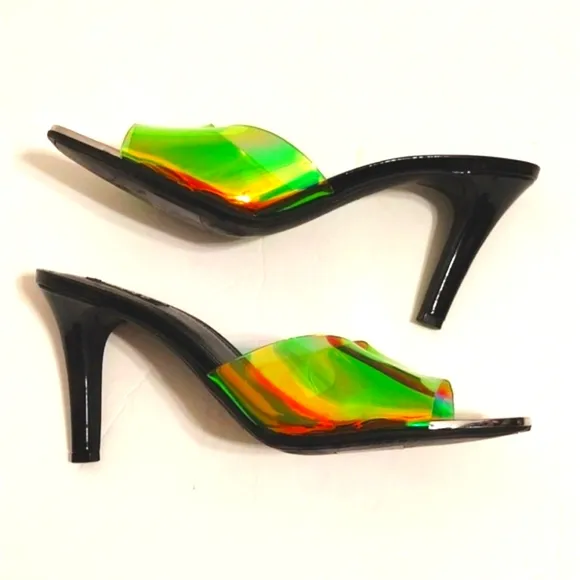 DKNY Women's Iridescent Square Toe Mule Stiletto Heels Sandals US 10M