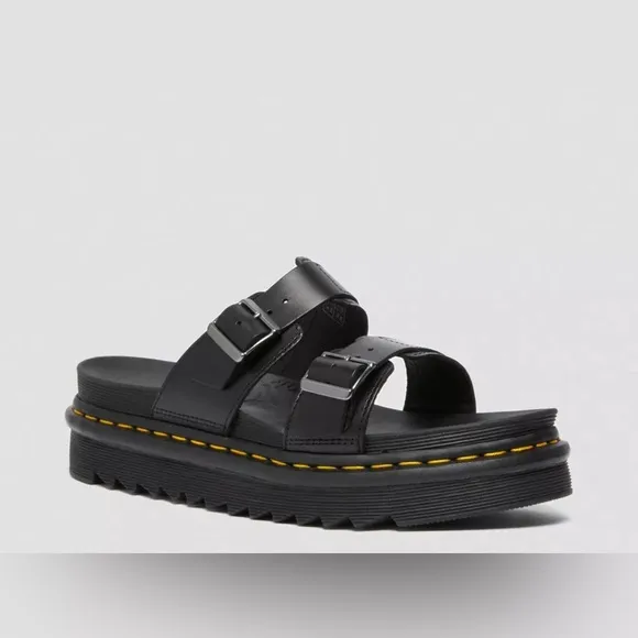 Doc Marten’s MYLES BRANDO black LEATHER BUCKLE SLIDE SANDALS size 11 men new