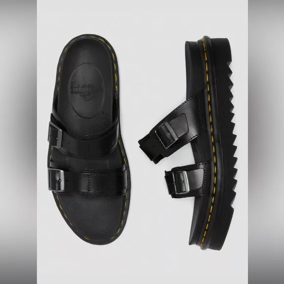 Doc Marten’s MYLES BRANDO black LEATHER BUCKLE SLIDE SANDALS size 11 men new