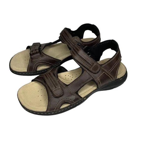 Dockers Men’s Brown Leather Cushioned Footbed Adjustable Straps Sandals Size 12