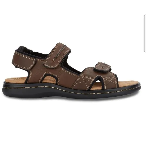 Dockers Men’s Brown Leather Cushioned Footbed Adjustable Straps Sandals Size 12