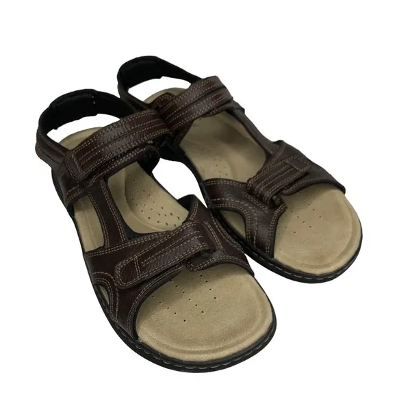 Dockers Men’s Brown Leather Cushioned Footbed Adjustable Straps Sandals Size 12