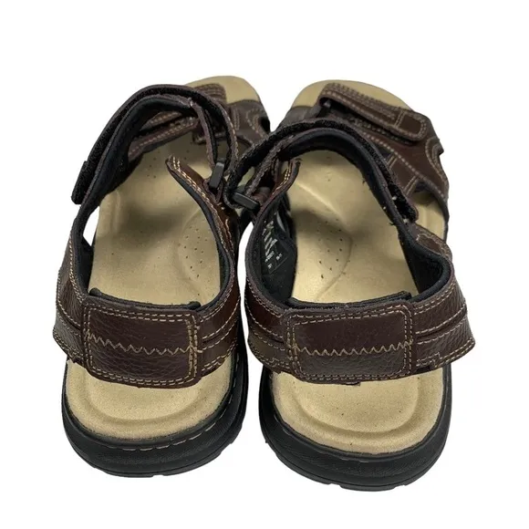 Dockers Men’s Brown Leather Cushioned Footbed Adjustable Straps Sandals Size 12