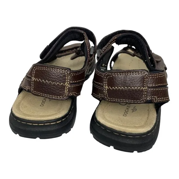 Dockers Men’s Brown Leather Cushioned Footbed Adjustable Straps Sandals Size 12