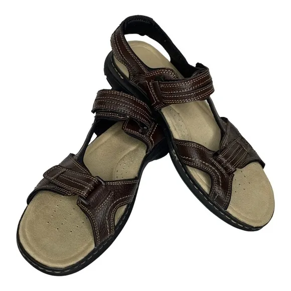 Dockers Men’s Brown Leather Cushioned Footbed Adjustable Straps Sandals Size 12