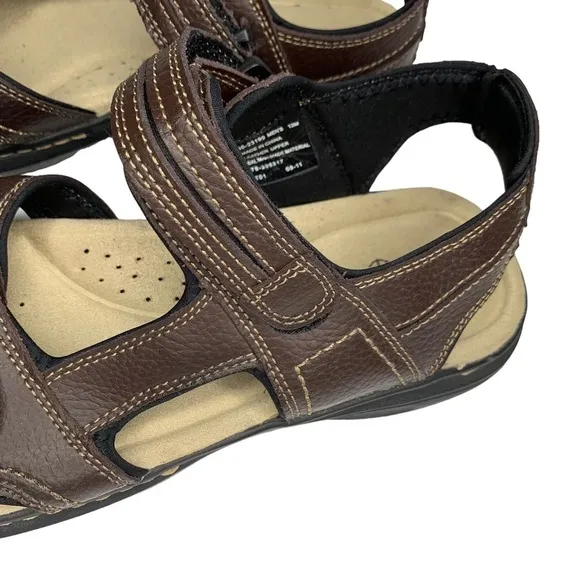 Dockers Men’s Brown Leather Cushioned Footbed Adjustable Straps Sandals Size 12
