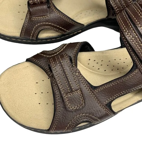 Dockers Men’s Brown Leather Cushioned Footbed Adjustable Straps Sandals Size 12