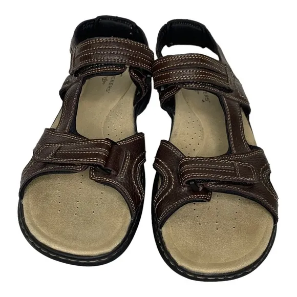 Dockers Men’s Brown Leather Cushioned Footbed Adjustable Straps Sandals Size 12