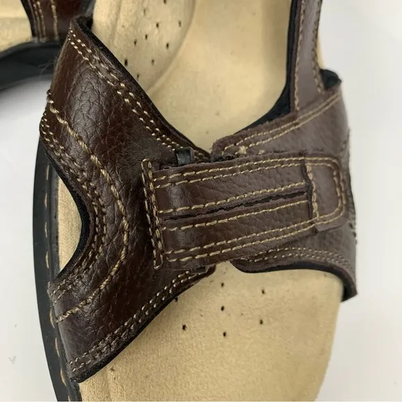 Dockers Men’s Brown Leather Cushioned Footbed Adjustable Straps Sandals Size 12