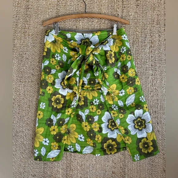 Dodo BAR OR MOSA FLORAL-PRINT TIE-FRONT COTTON-VOILE MINI SKIRT IN‎ GREEN SZ S