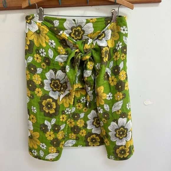 Dodo BAR OR MOSA FLORAL-PRINT TIE-FRONT COTTON-VOILE MINI SKIRT IN‎ GREEN SZ S