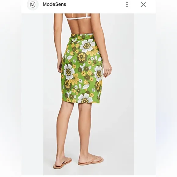 Dodo BAR OR MOSA FLORAL-PRINT TIE-FRONT COTTON-VOILE MINI SKIRT IN‎ GREEN SZ S