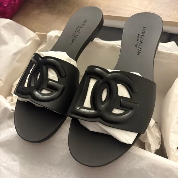 Dolce &amp; Gabbana Black Slide Sandals