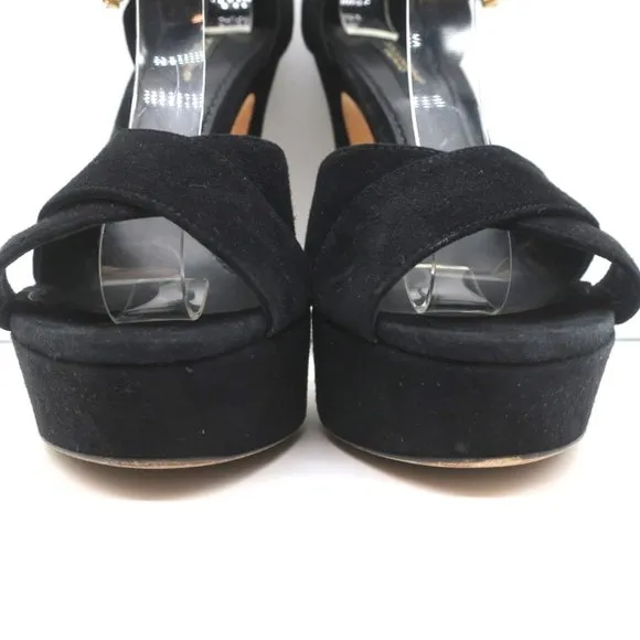 DOLCE &amp; GABBANA CRYSTAL BUCKLE PLATFORM SANDALS BLACK CRISSCROSS SUEDE SIZE 36