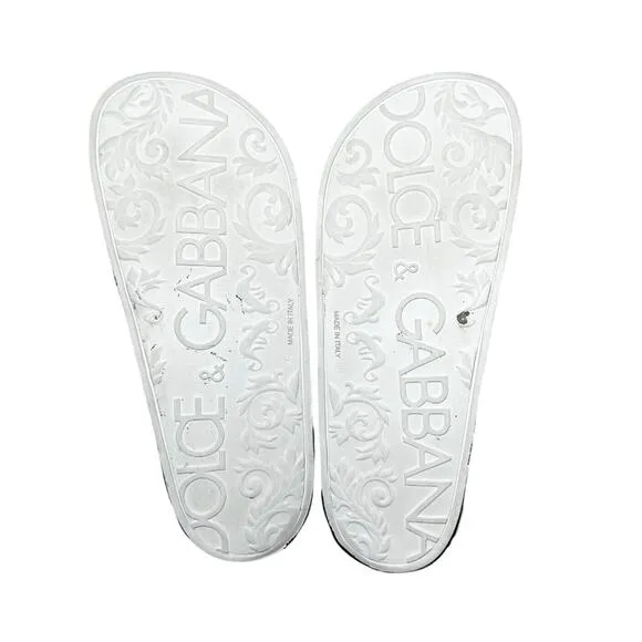 Dolce &amp; Gabbana Portofino Leopard Floral Rubber Logo Pool Slides Sandals Size 40