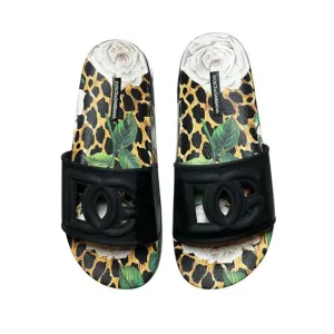 Dolce &amp; Gabbana Portofino Leopard Floral Rubber Logo Pool Slides Sandals Size 40