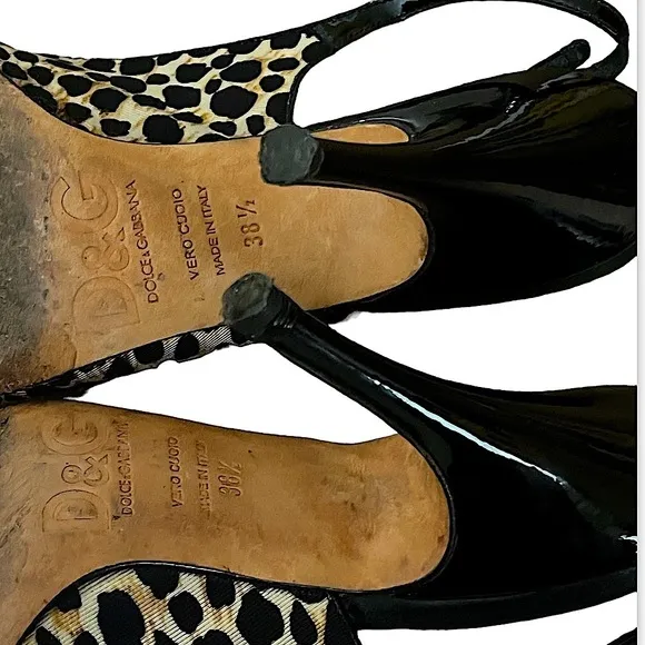 Dolce and Gabbana black leopard print sling back sandals with COA
