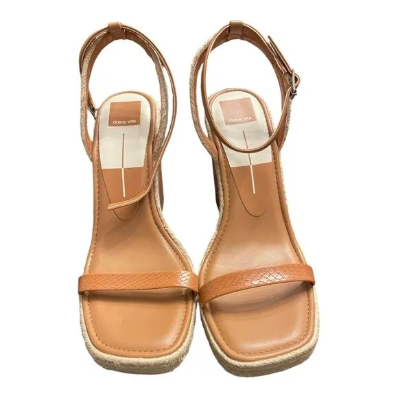 Dolce Vita Aurora Ankle Strap Espadrille Wedge Sandals Cedar Embossed Stella 9.5