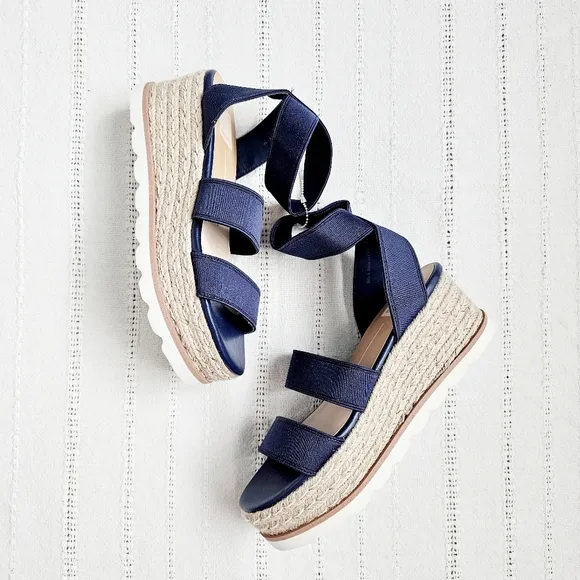 Dolce Vita Espadrille Platform Sandals Shoes Elastic Ankle Straps Navy 6 NEW