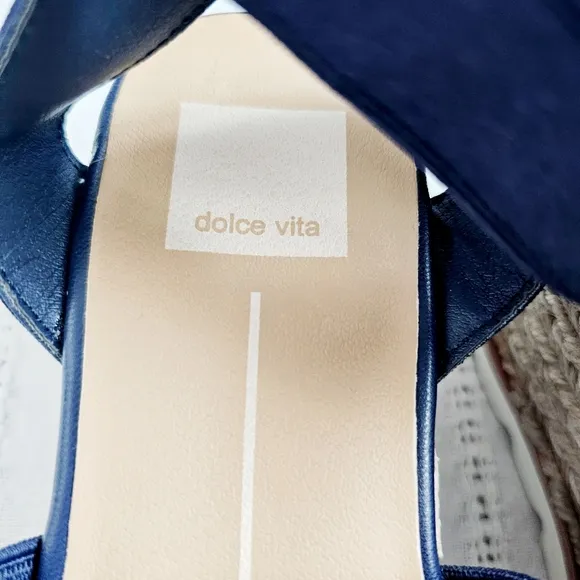 Dolce Vita Espadrille Platform Sandals Shoes Elastic Ankle Straps Navy 6 NEW