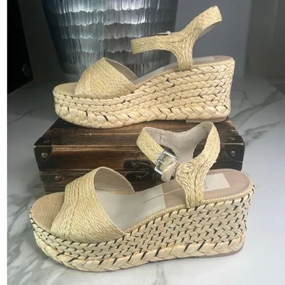 Dolce Vita Tiago Wedge Sandals in Light Natural Raffia