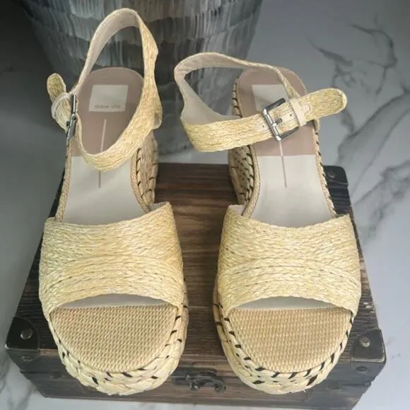 Dolce Vita Tiago Wedge Sandals in Light Natural Raffia