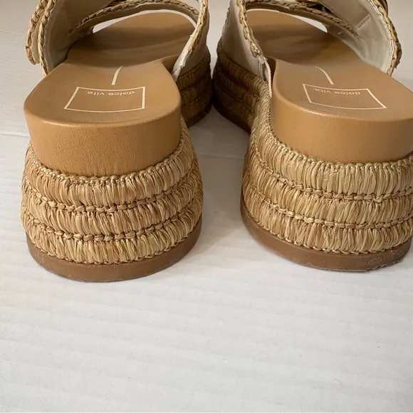 DOLCE VITA Wanika Sand Nubuck Leather Raffia Buckle Slide Sandals