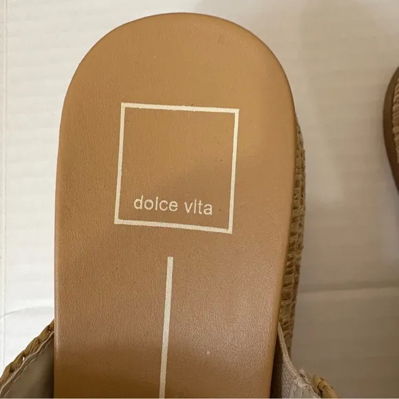 DOLCE VITA Wanika Sand Nubuck Leather Raffia Buckle Slide Sandals
