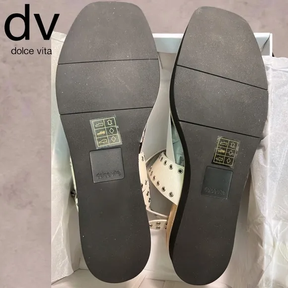 DOLCE VITA White Panko Leather Croc-Embossed Grommet Platform Sandals