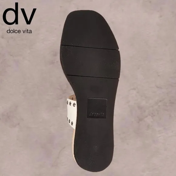 DOLCE VITA White Panko Leather Croc-Embossed Grommet Platform Sandals