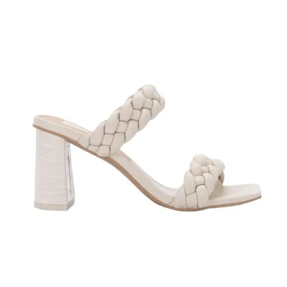 Dolce Vita Paily Heel Sandals Ivory Stella Vegan Padded Braided Chunky 8.5
