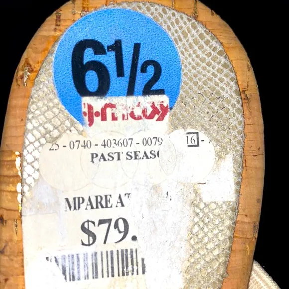 Donald J Pliner Flore Natural Patent Cork Wedge Metallic Strap Sandals Size 6.5