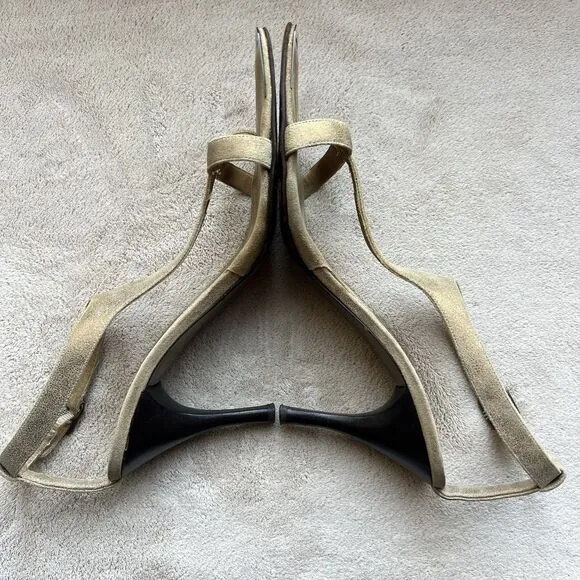 Donald J. Pliner Nany 2 Brushed Gold Leather Heeled Sandals Women 9.5 M Strappy