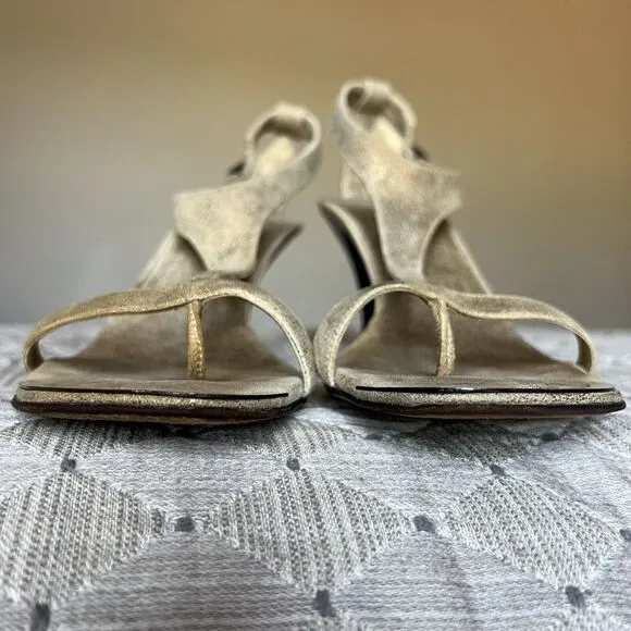 Donald J. Pliner Nany 2 Brushed Gold Leather Heeled Sandals Women 9.5 M Strappy