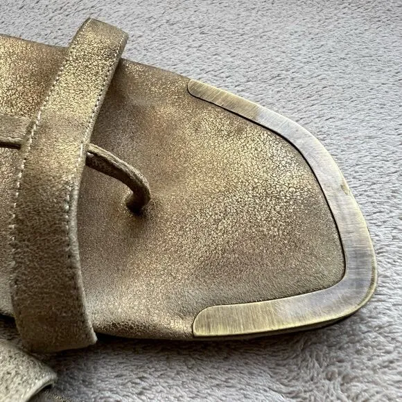Donald J. Pliner Nany 2 Brushed Gold Leather Heeled Sandals Women 9.5 M Strappy