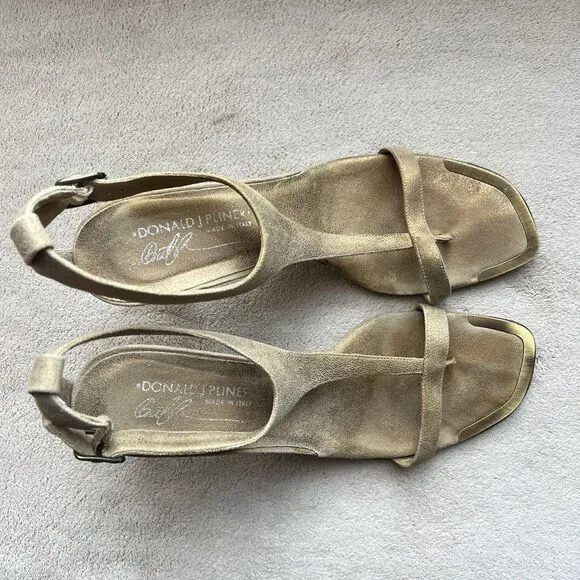 Donald J. Pliner Nany 2 Brushed Gold Leather Heeled Sandals Women 9.5 M Strappy
