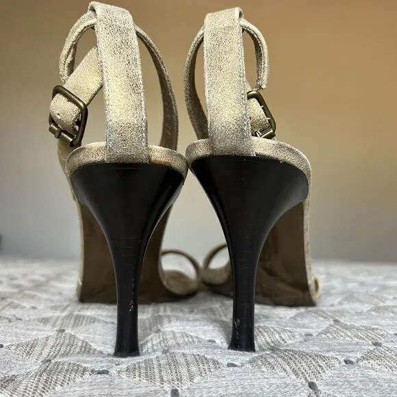 Donald J. Pliner Nany 2 Brushed Gold Leather Heeled Sandals Women 9.5 M Strappy