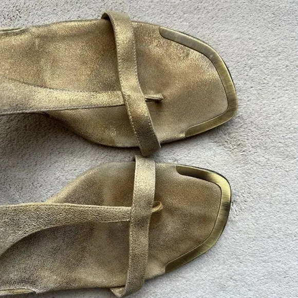 Donald J. Pliner Nany 2 Brushed Gold Leather Heeled Sandals Women 9.5 M Strappy