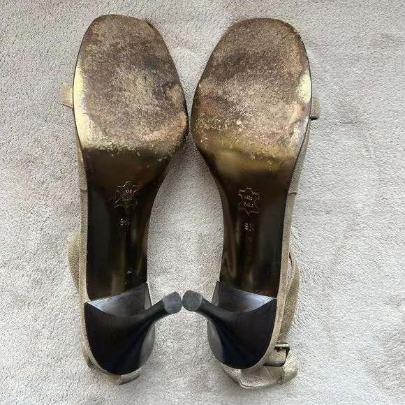 Donald J. Pliner Nany 2 Brushed Gold Leather Heeled Sandals Women 9.5 M Strappy
