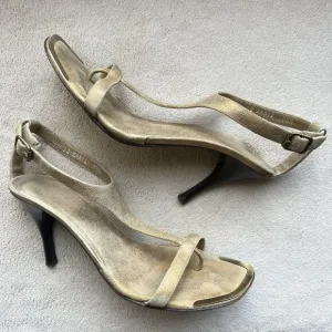 Donald J. Pliner Nany 2 Brushed Gold Leather Heeled Sandals Women 9.5 M Strappy