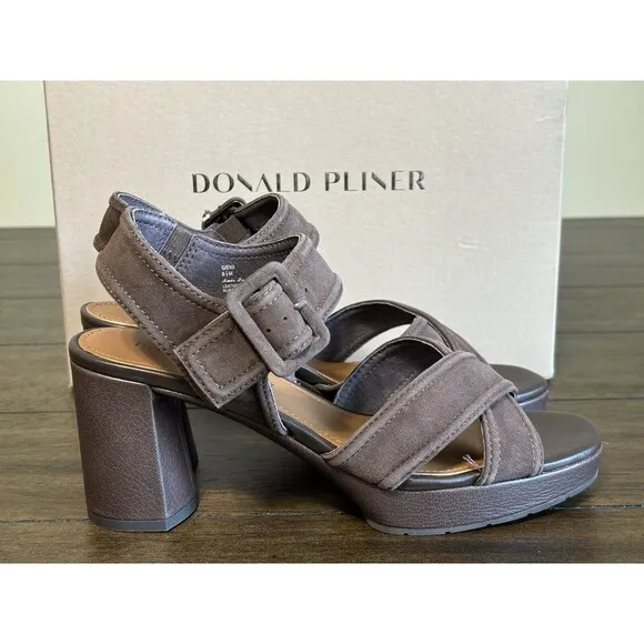 Donald Pliner Brown Suede Geni Platform Sandals Dark Brown Suede Size 8.5 NIB