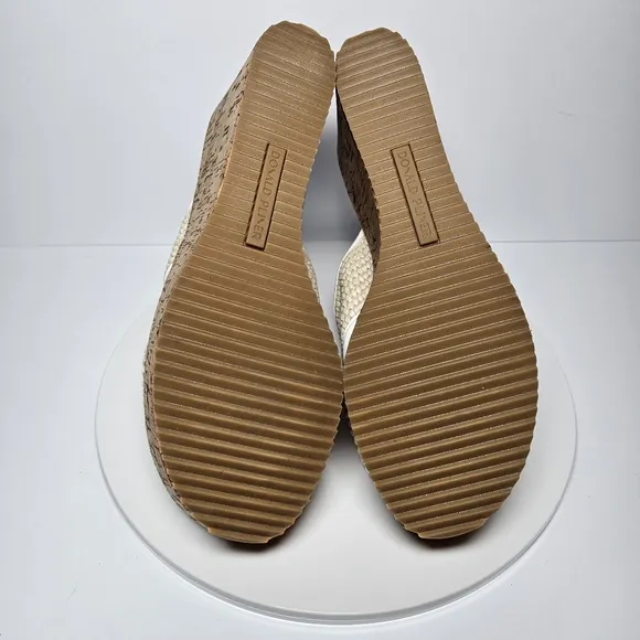 Donald Pliner Ilonar Wedge Platform Sandals Raffia Cork Neutral Tan White 10